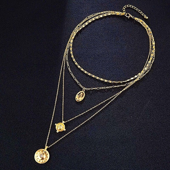 ⚜️[𝟯/$𝟭𝟴]⚜️4 Layered Gold Boho Charm Choker NEW - Picture 5 of 7